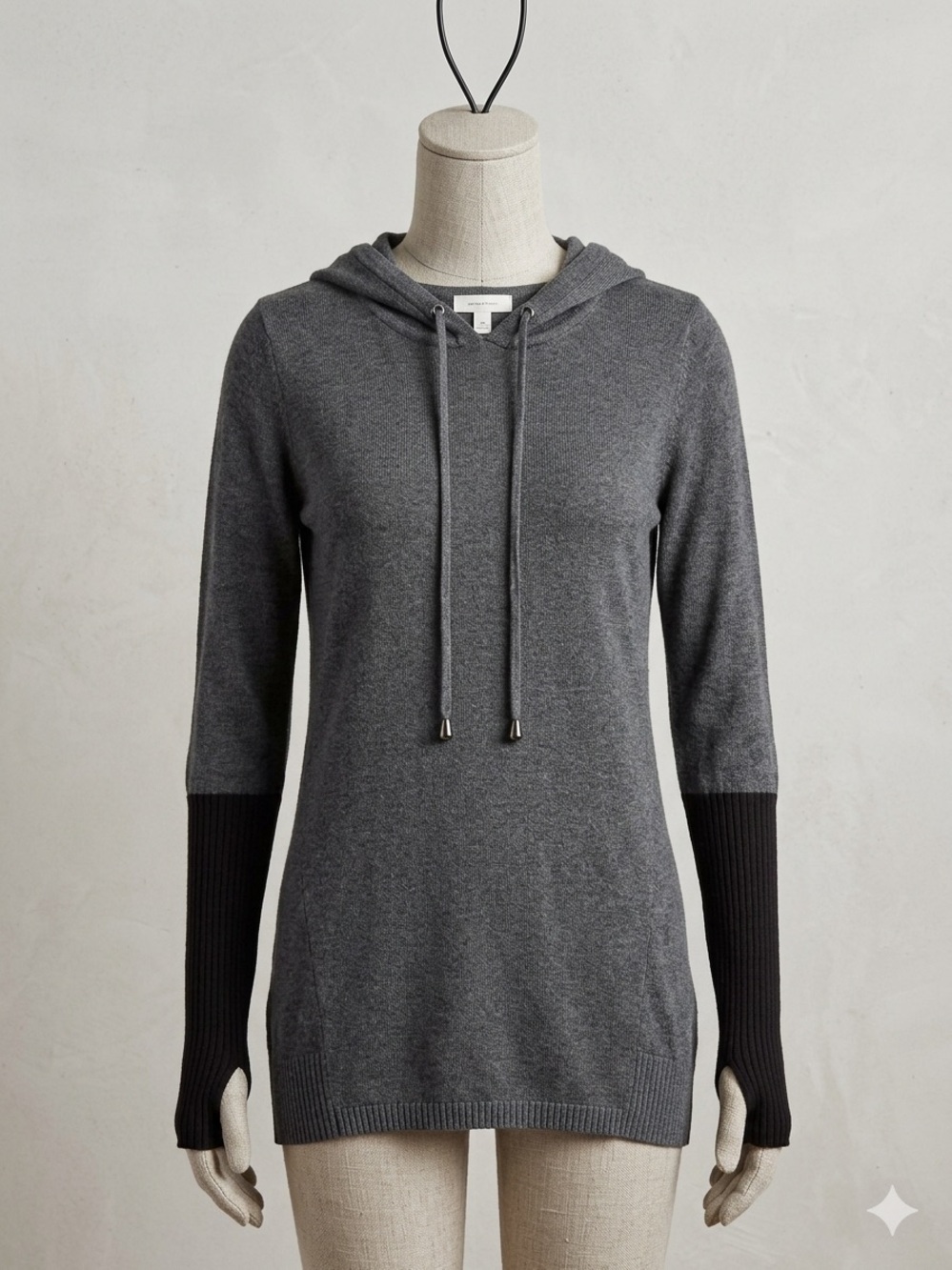 Cable & Gauge Gray Hooded Pullover with Black Ribbed Cuffs